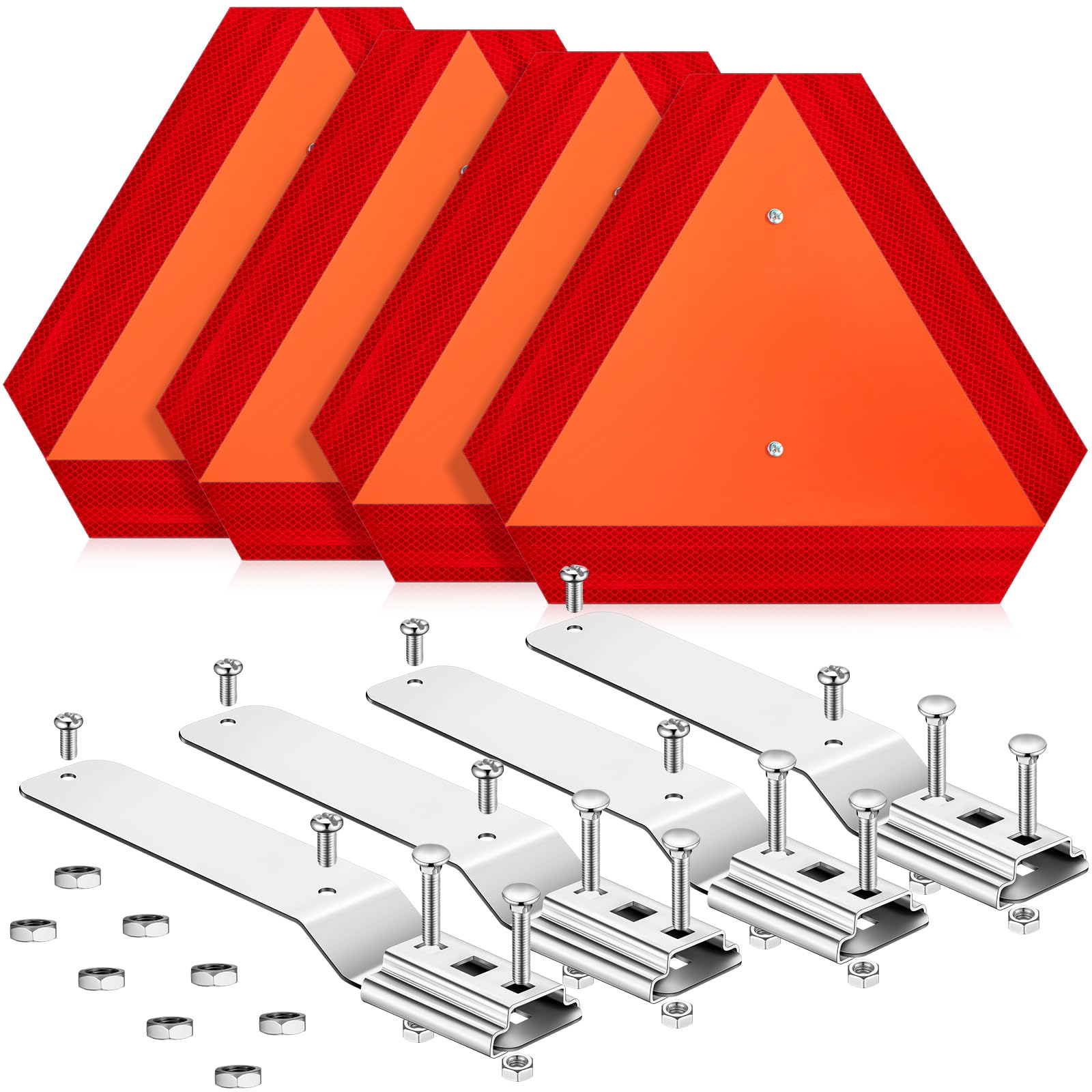 Yaocom 4 Sets Slow Moving Vehicle Sign with Mounting Bracket, 14 x 16 Inch Aluminum Triangle SMV Warning Reflective Sign, up to 7 Years Outdoor Use for Tractor, Golf Cart, ATV, UTV