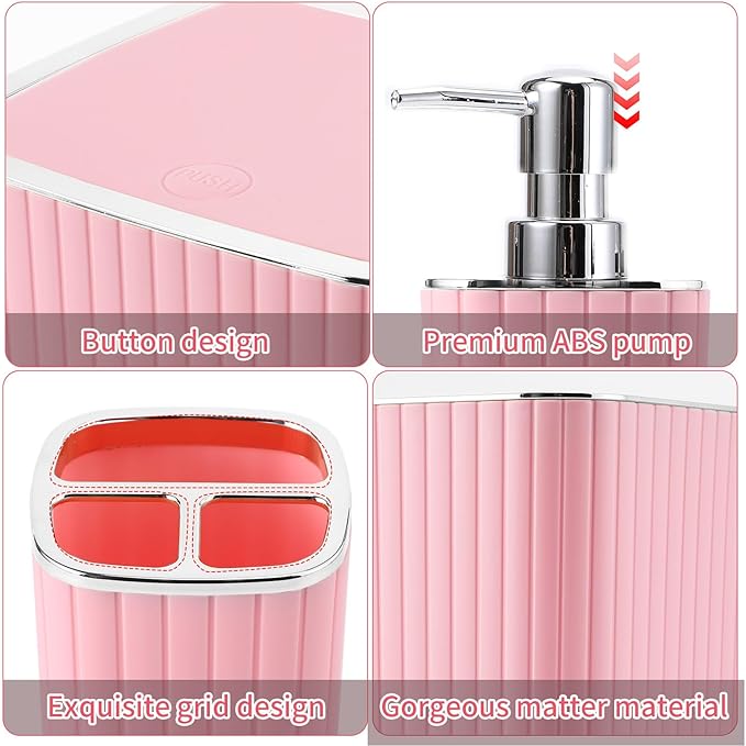 30PC Bathroom Accessories Set - Gorgeous Pink Bathroom Set, Bathroom Accessory Set, Pink Shower Curtain Set with 5PC Shower Caddy
