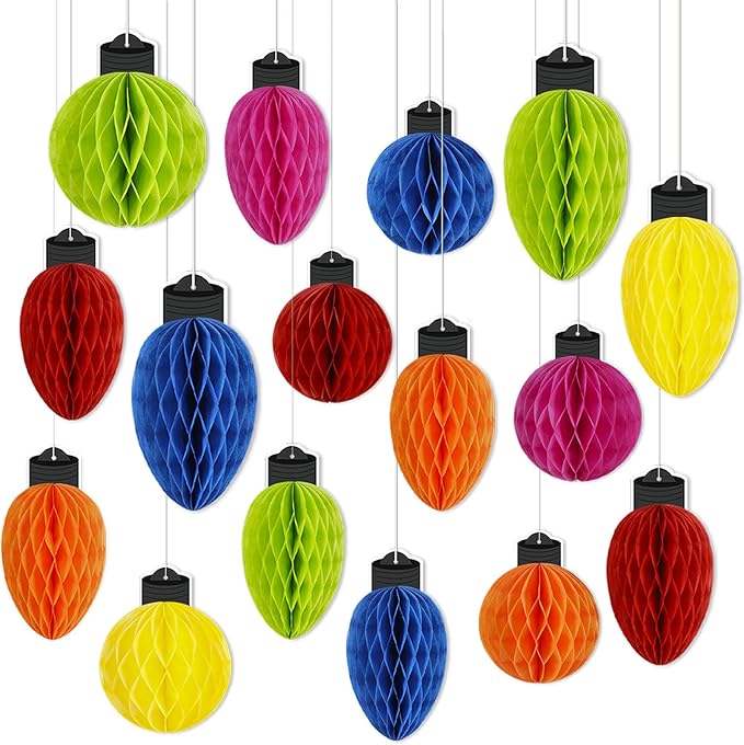 16pcs Christmas Party Decorations Honeycomb Hanging - Paper Ball Light Decor for Tree, Table Centerpieces, Holiday Classroom Supplies