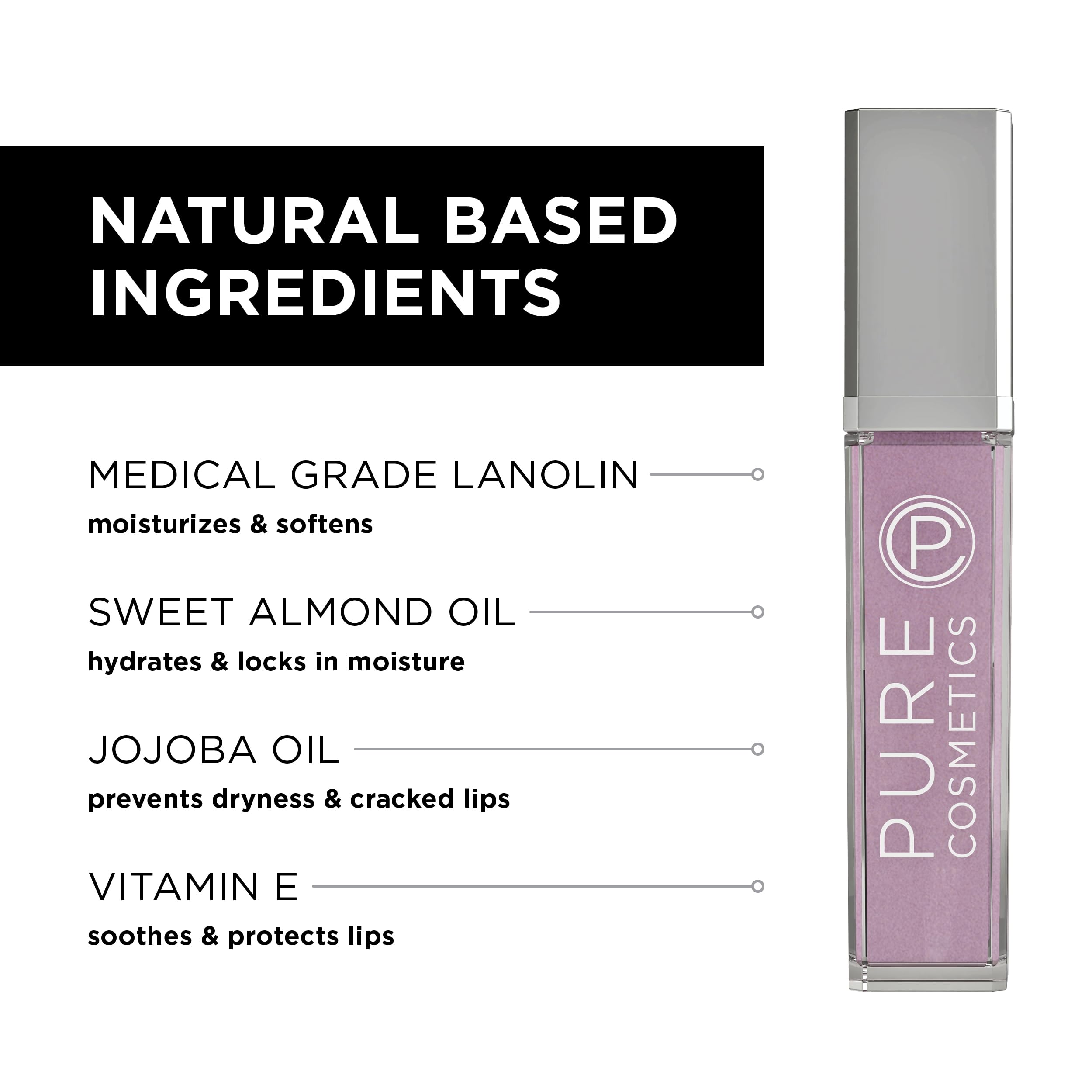 Pure Illumination Light-Up Lip Gloss with LED-Lit Applicator Brush + Side Mirror, Non-Sticky, Moisturizing Hydrating Lip Glosses with Lanolin, Jojoba Oil, & Vitamin E, In the Buff