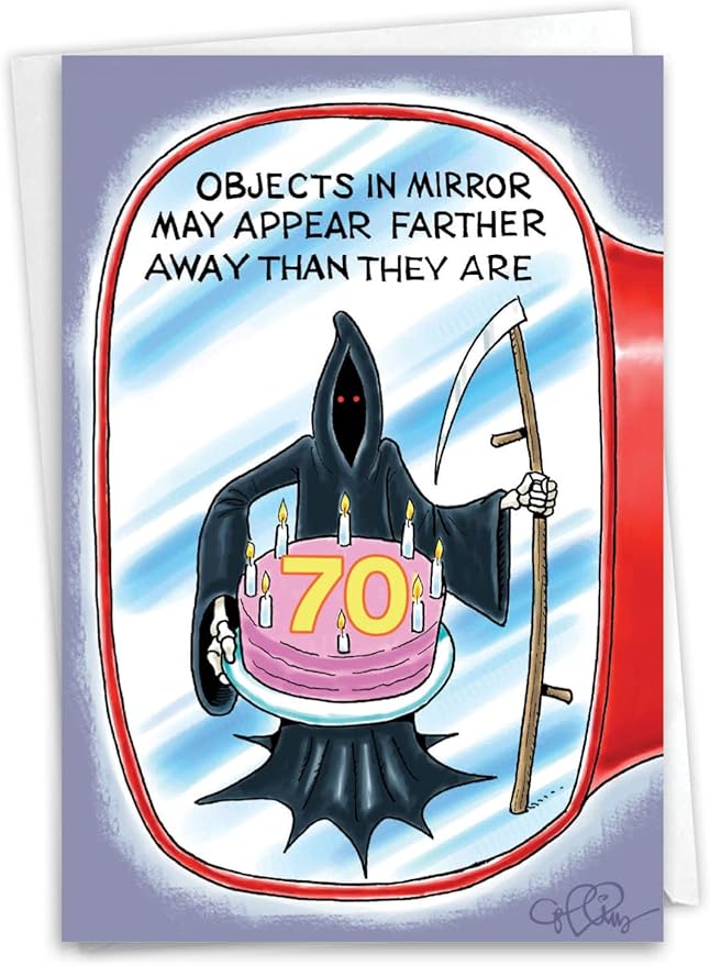 NobleWorks - 70th Milestones Birthday Blank Greeting Card with 5 x 7 Inch Envelope (1 Card) - Objects in Mirror 70 4849K