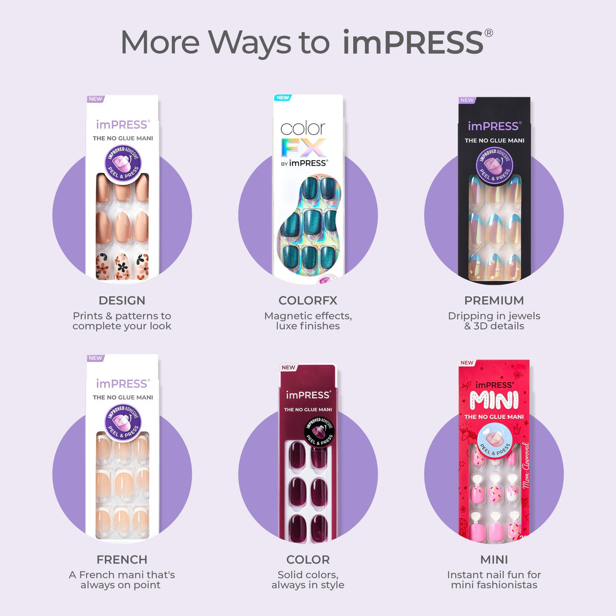 Kiss Impress Premium Press On Nails, Style ‘Portal’, Purple, Medium Coffin, No Separate Tabs, Nail Kit Contains 30 Fake Nails, Prep Pad, Mini Nail File, and Manicure Stick