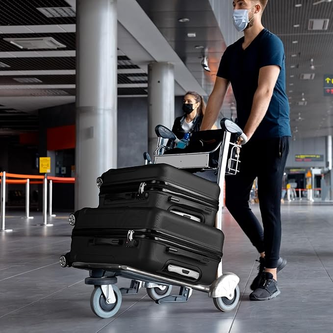 Karl home 24in Checked Luggage with TSA Lock, ABS Hardshell Check-in Suitcase with Spinner Wheels, Durable Medium Suitcase Rolling Luggage for Business Travel, Black