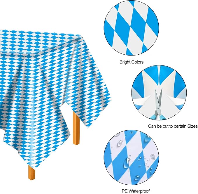 AhfuLife Oktoberfest Tablecloth, 4 PCS Oktoberfest Tablecover 54" x 108" Bavarian Blue White Diamond Checks Disposable Tablecloth for Oktoberfest Party Picnic Tablecloth Autumn Decorations