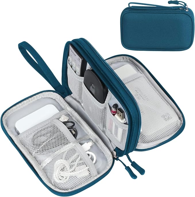 FYY Electronic Organizer, Travel Cable Organizer Bag Pouch Electronic Accessories Carry Case Portable Waterproof Double Layers Storage Bag for Cable, Cord, Charger, Phone, Earphone, Medium, Dark Green