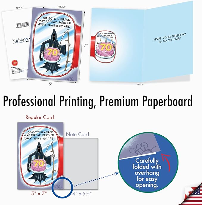 NobleWorks - 70th Milestones Birthday Greeting Card with 5 x 7 Inch Envelope (1 Card) - Objects in Mirror 70 4849