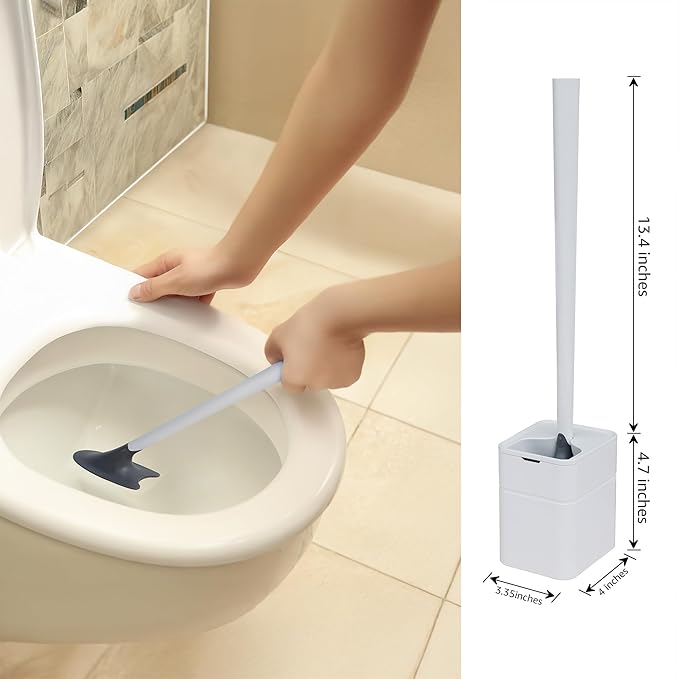 Broombi Sani-Flex Toilet Brush Squeegee and drip-Less Holder Set with a Patented Silicone Bristle-Free Head - no Mess, no clinging gunk or Poo, Super Clean Solution (Black)