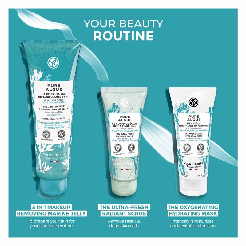 Yves Rocher The Oxygenating Hydrating Mask – Pure Algue | For Normal to Combination Skin | Moisturize & Revitalize | 2.5 fl oz