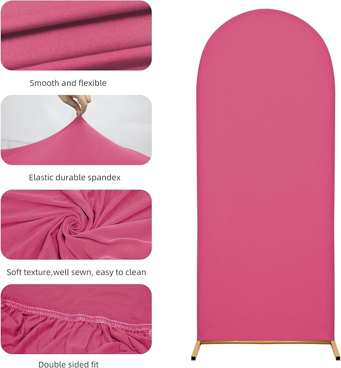 Arch Covers,Arch Backdrop Stand Fitted Cover for Wedding Birthday Party Ceremony Banquet Decoration(7.2FT&6.6FT&6FT,Rose Red,Cover Only)