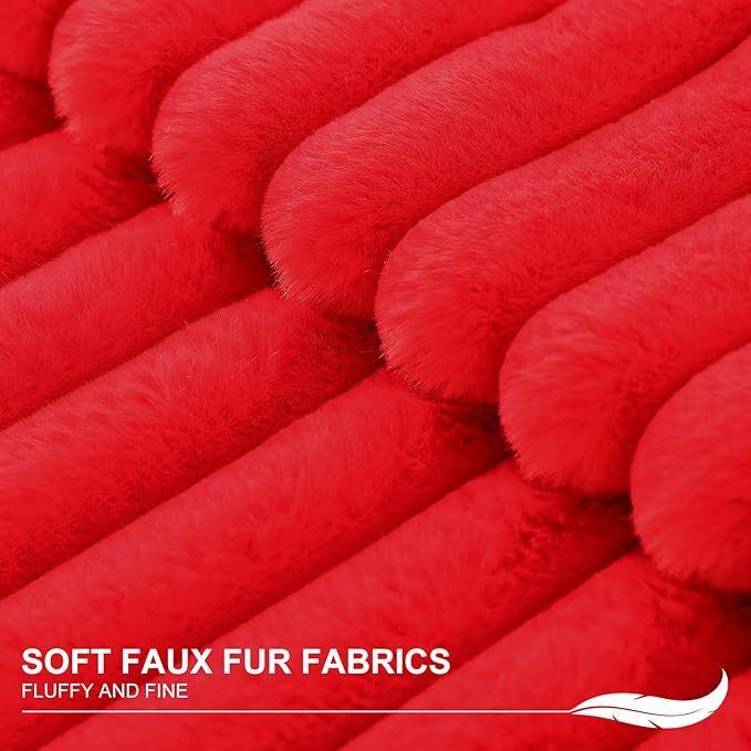 Pallene Faux Fur Plush Christmas Throw Pillow Covers 18x18 Set of 2, Luxury Soft Fluffy Striped Decorative Pillow Covers for Sofa, Couch, Living Room, Red