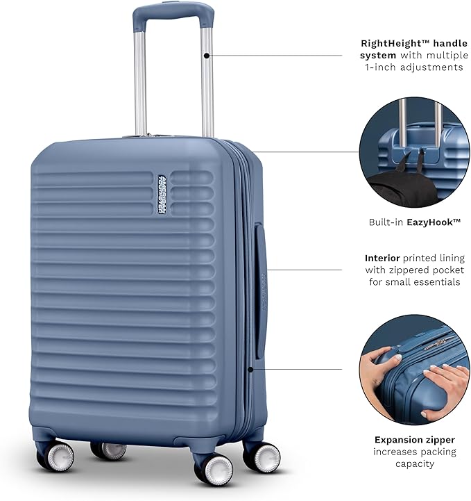 American Tourister Stratum 3.0 Carry-On Spinner, Airline Approved, Durable Hardside Luggage, Expands 1.5", RightHeight™ Adjustable Handle, Pink Blush