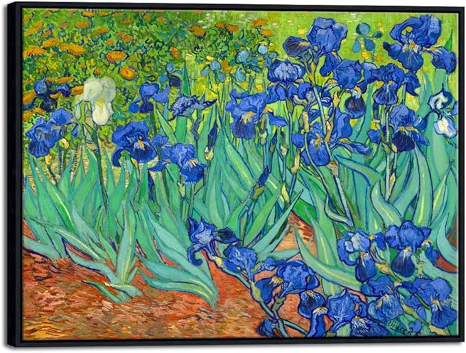 Wieco Art Framed Wall Art Irises by Van Gogh Famous Flowers Oil Paintings Reproduction Large Canvas Prints Modern Canvas Prints Artwork Pictures on Canvas for Wall Decor Black Frame