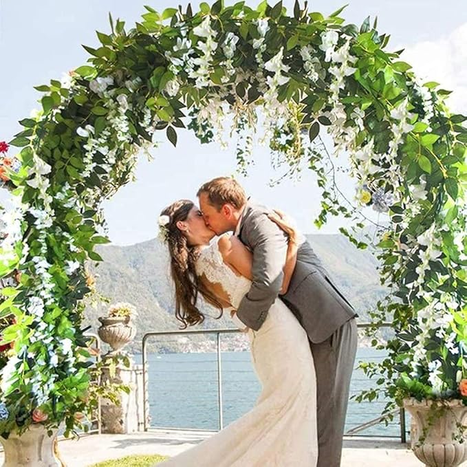 5pack Wisteria Garland Artificial Flowers Garland Fake Hanging Wisteria Vines for Wedding Floral Decor-Total 33 Ft (Milk White)