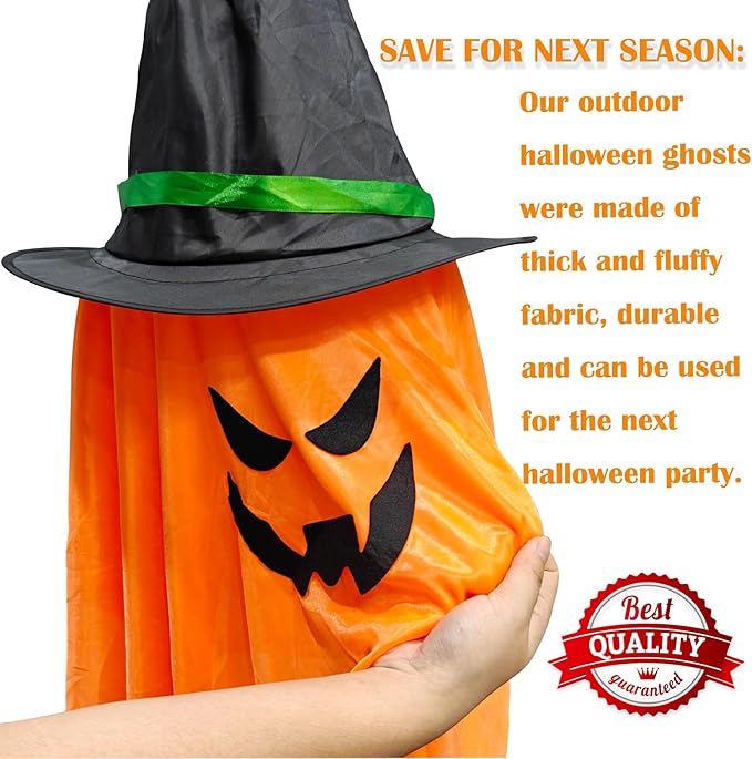 BokingOne Halloween Decoration 2 Pcs Large Halloween Lighted Glowing Ghost Witch Hats, Hanging Ghost Ornaments for Indoor Outdoor Home, Garden, Tree, Yard Party Decor