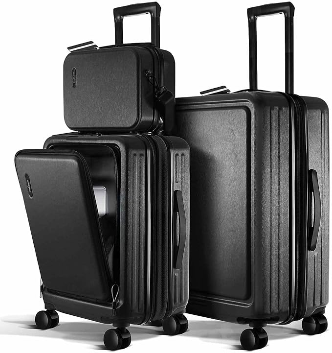 TRAVELARIM Luggage Sets, Suitcases with Wheels Spinner, Durable Hard Shell Suitcase Set, Expandable Travel Suitcase, 3 Piece Set (20"/24") Suitcase, Jet Black