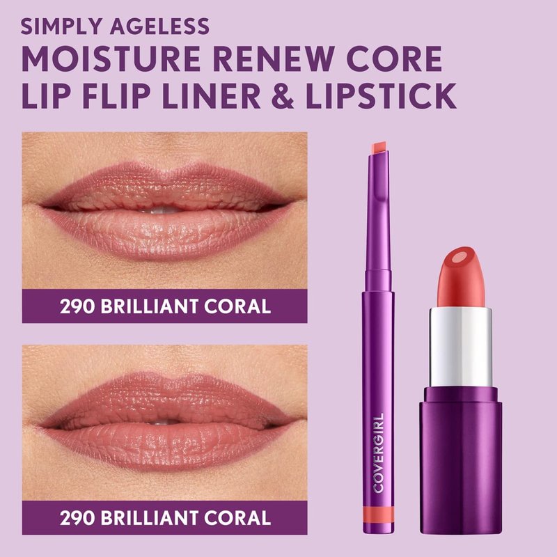 COVERGIRL Simply Ageless Lip Flip Liner, Brilliant Coral, Pack of 4