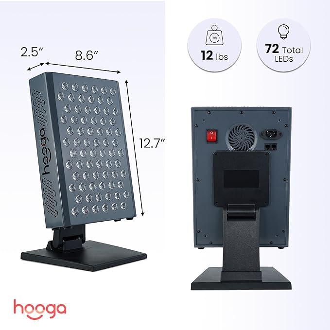 Hooga Red Light Therapy Panel, Red & Near Infrared LED Light with Timer, 72 High-Efficiency Low-Level LEDs (<5 mW), Flicker-Free Ultra Series Wellness and Recovery Device – ULTRA360