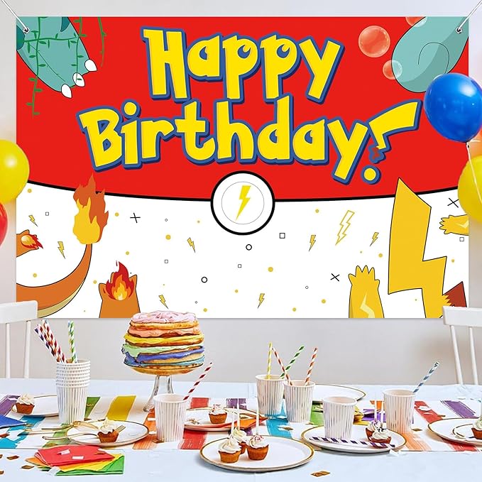 Birthday Party Decorations Backdrop Banner Red, White, Blue, Yellow, Cute Theme 5X3FT Happy Birthday Decorations Supplies Photography Background