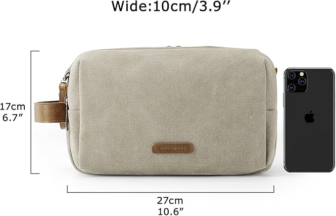 BAGSMART Toiletry Bag for Men, Canvas Travel Toiletry Organizer Dopp Kit Water-resistant Shaving Bag for Toiletries Accessories,Beige-Medium