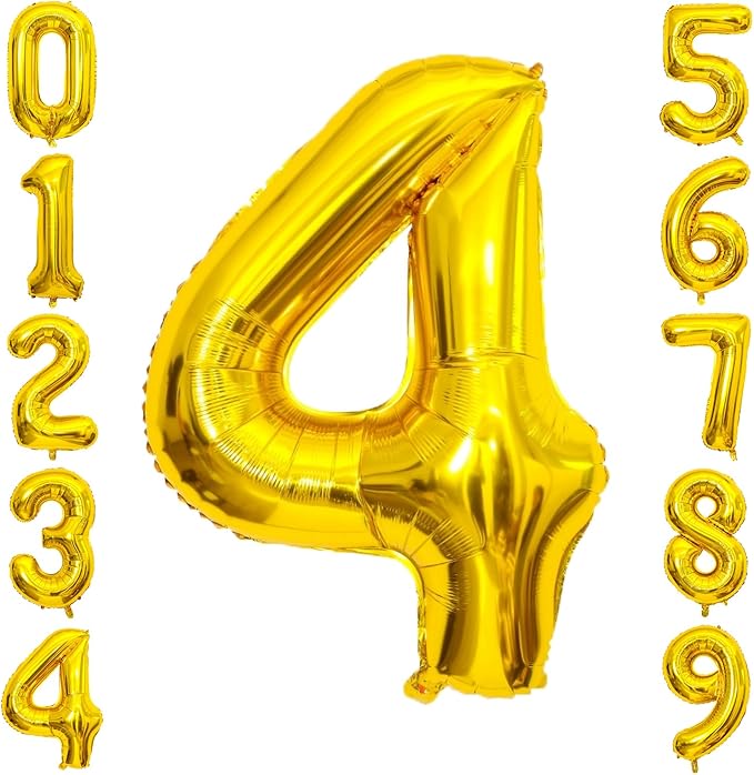 Gold Number Balloons Birthday Balloons - Giant Gold Number 4 Balloon 40 inch, Numbers Balloon Birthday Decorations, Gold Party Supplies for Women Men