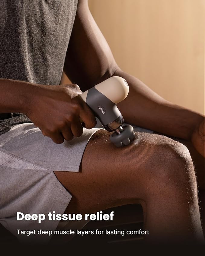 RENPHO Mini Thermal Massage Gun with Heat, FSA Eligible HSA, Valentines Birthday Gifts for Women Men, Portable Deep Tissue Percussion Massager, Color Silicone Sleeves Travel Size with Carry Case, Grey
