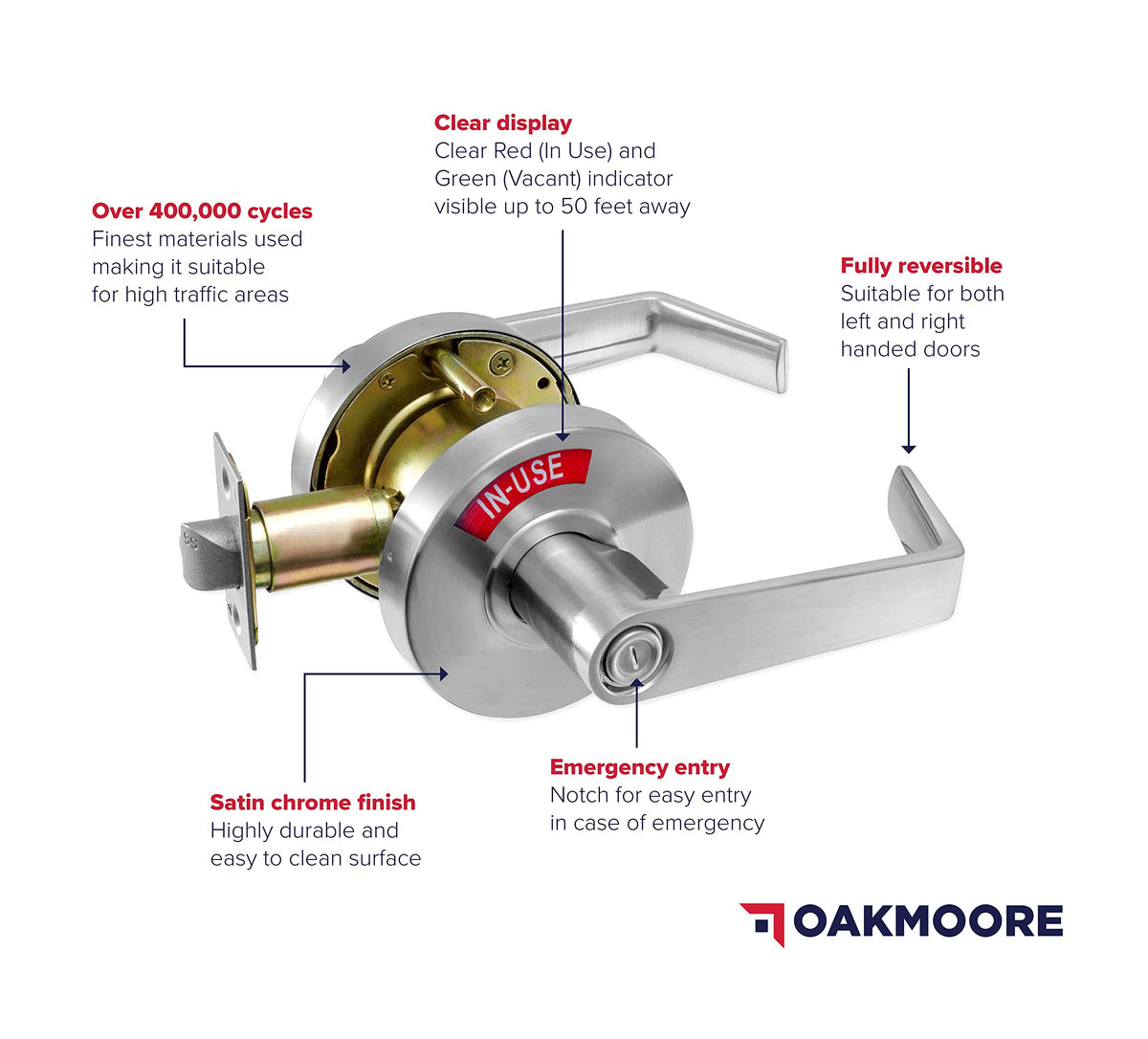 OAKMOORE Commercial Door Handle | Vacant Occupied & Commercial Restroom Lock for Public Bathroom & Industrial Buildings