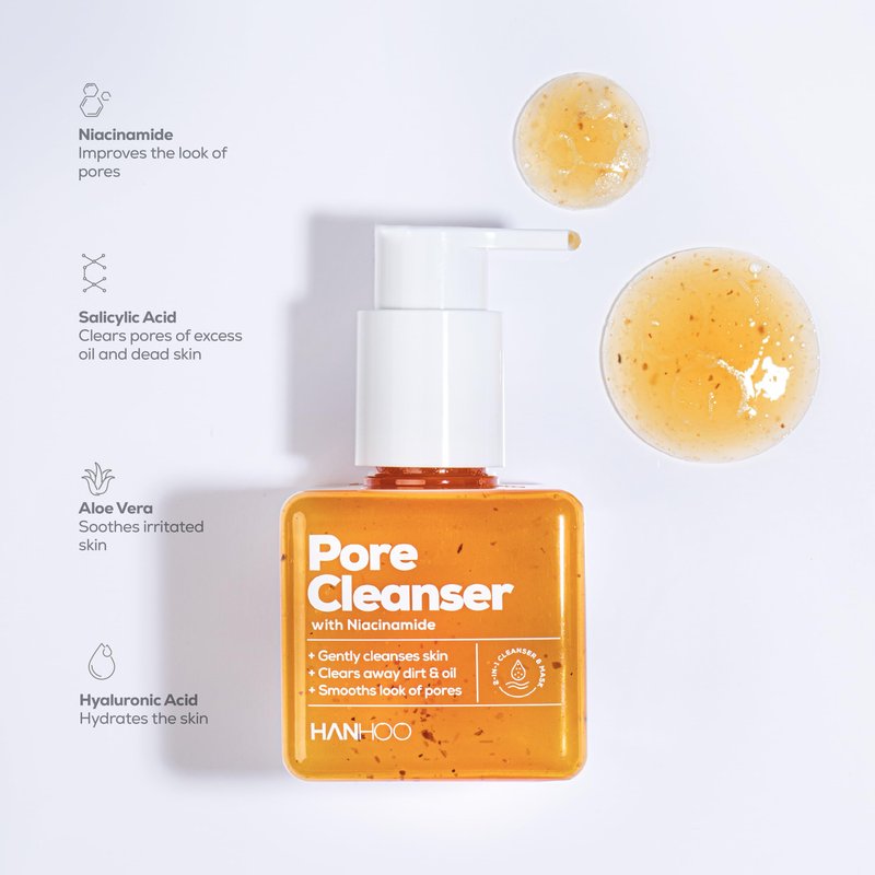 Hanhoo Pore Collection, Pore Cleanser 6.76 Fl. Oz., Pore Serum 1 Fl. Oz., T-Zone Pore Patch 8 Ct, with Niacinamide and Salicylic Acid, Pore Patches, Clarifies Clogged Pores, Korean Skincare