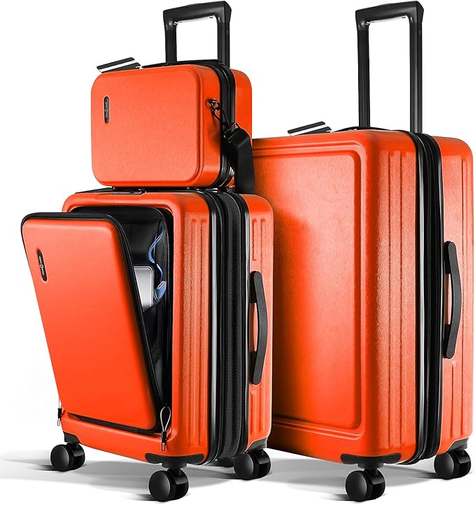 TRAVELARIM Luggage Sets 3 Piece, 20 Inch Carry on Luggage and 24 Inch Suitcases with Wheels Spinner, Durable Hard Shell Suitcase Set, Expandable Travel Suitcase, Orange