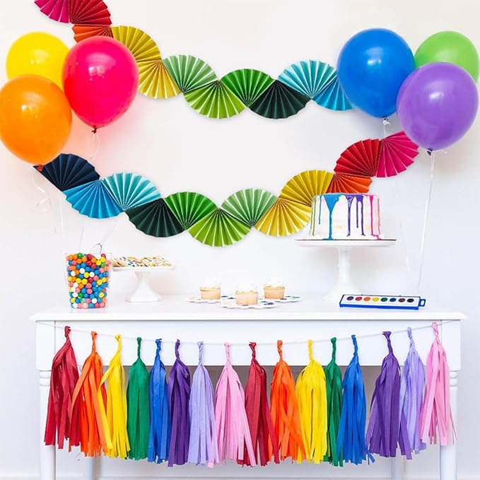 Rainbow Paper Fan Garland - Paper Fan Garland Party Decorations - Perfect for Birthday Parties, Holiday Decorations, Family Gatherings, Weddings and More(Rainbow)