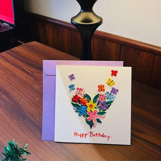 Quilling Card 3D Greeting Cards, handmade Quilling Cards birthday card, handcrafted cards for all occasions, Heart, tulip flower (Heart)