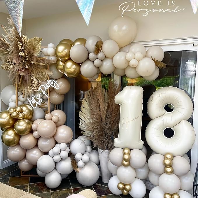 Biapian 40 Inch Cream Number 13 Balloon, 13th Birthday Balloons, Big Digital 13 or 31 Beige White Giant 13 Foil Balloon Helium for 31st 13th Birthday Decorations Anniversary Baby Shower Party Supplies