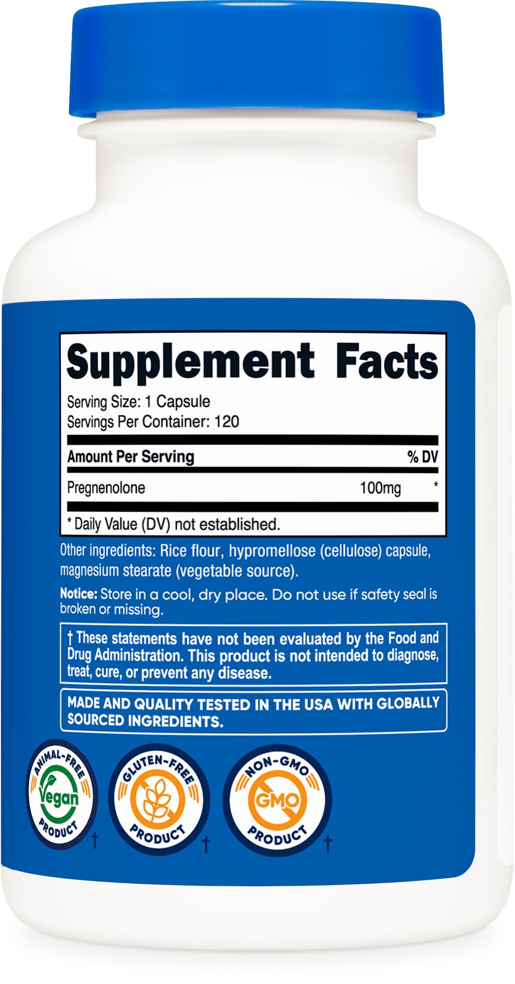 Nutricost Pregnenolone 100mg, 120 Capsules - Non-GMO, Gluten Free, Vegetarian Capsules
