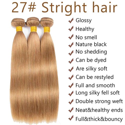 Fabimiya 18 20 22 Inch Human Hair Bundles Honey Blonde 27# Straight Bundles Human Hair 100% Unprocessed Soft Sewn In Hair with Double Weft for Black Women