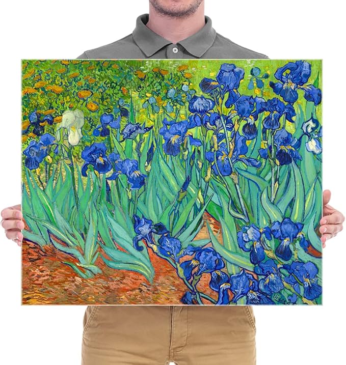 Wieco Art Irises Large Modern Gallery Wrapped Floral Giclee Canvas Print By Van Gogh Famous Blue Flowers Oil Paintings Reproduction Artwork Pictures on Canvas Wall Art for Bedroom Home Decor L