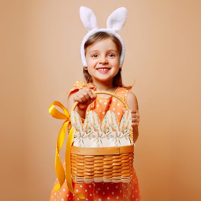 Cheerland Bunny Birthday Decoration Party Gift Bags Easter Treat Bags Bunny Favor Bag Reusable Burlap Goodie Rabbit Drawstring for Somebunny is One Kids Baby Shower Garden Tea Party Supplies Pack of 6