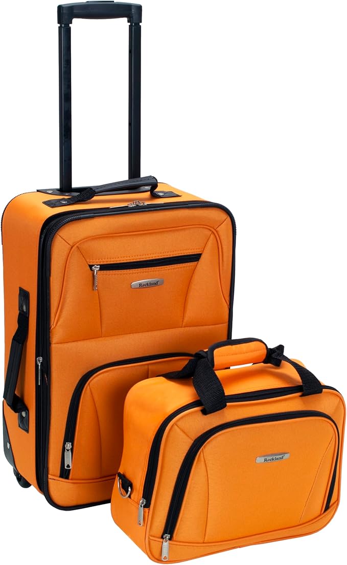 Rockland Fashion Softside 2 Piece Luggage Set, Expandable, (14" Tote/19" Upright), Orange
