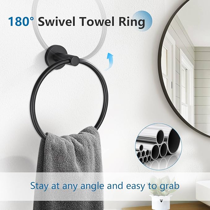10 Pieces Matte Black Towel Bar Set Bathroom Hardware Accessories Set Upgraded Towel Hooks Towel Holder Set for Bathroom Stainless Steel Wall Mounted 23.6 Inch