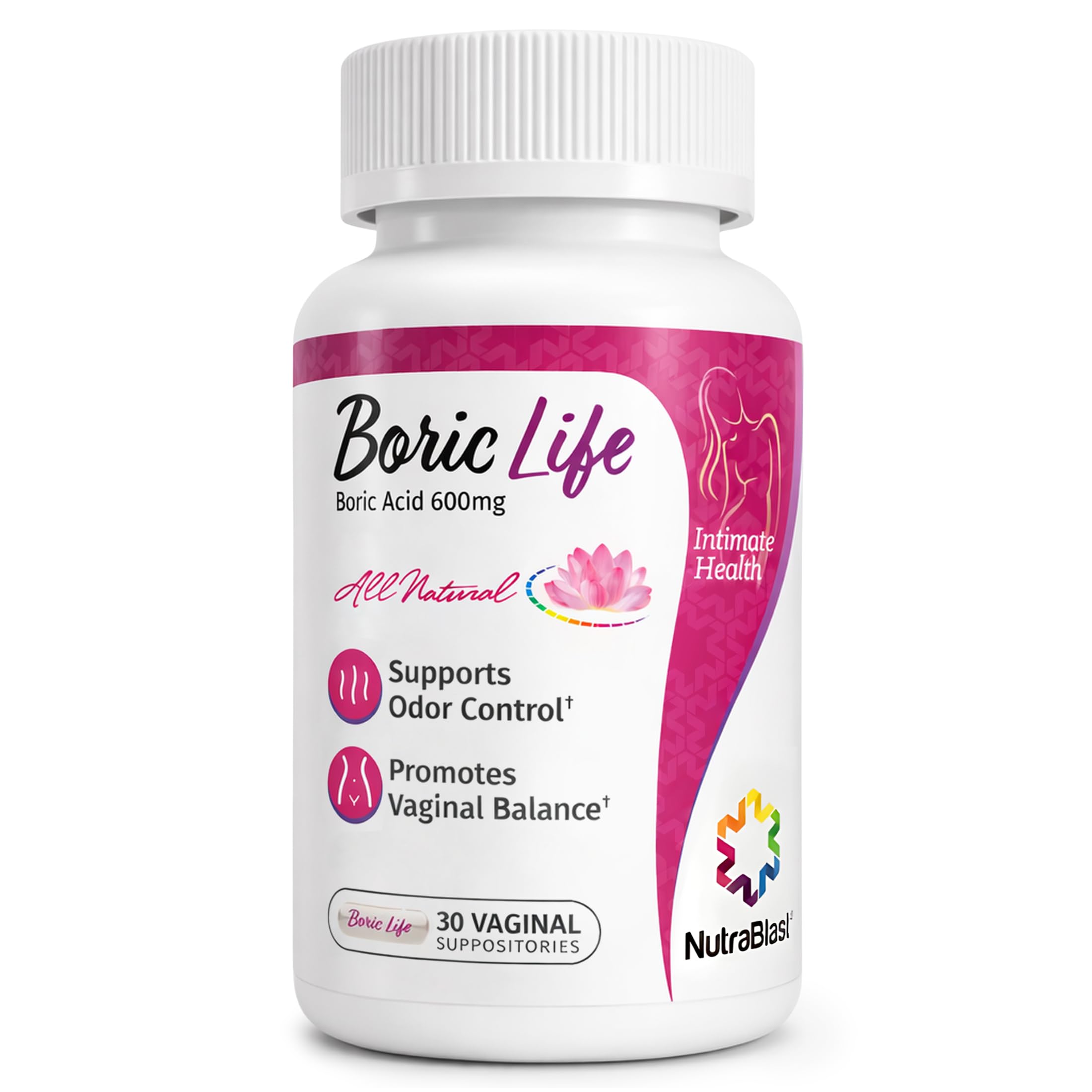 NutraBlast Boric Acid Suppositories - 100% Pure Made in USA - Boric Life Intimate Health Support (30 Count)