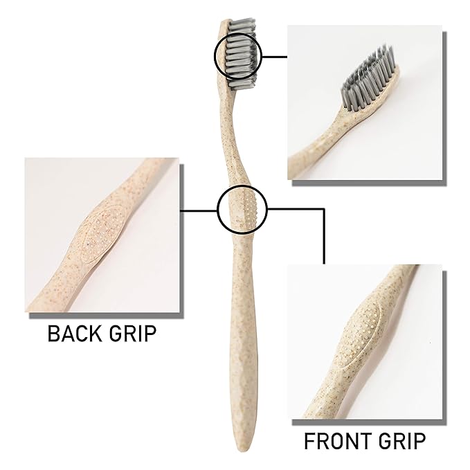 Bleeker and Rowe Biodegradable Eco-Friendly Toothbrushes - Individually Sealed - BPA Free Soft Bristles - Sustainable - Recycled Packaging (Pack of 10)