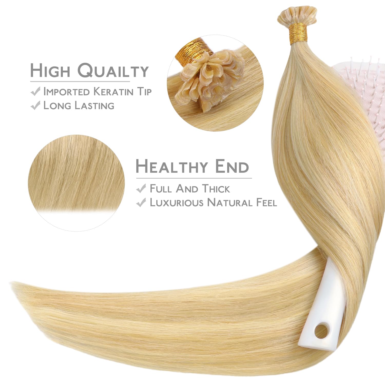WENNALIFE U Tip Hair Extensions Human Hair, 50g 50s 14 Inch Light Blonde Highlighted Golden Blonde Remy Hair K Tip Hair Extension Real Human Hair Invisible Straight Keratin Hair Extensions