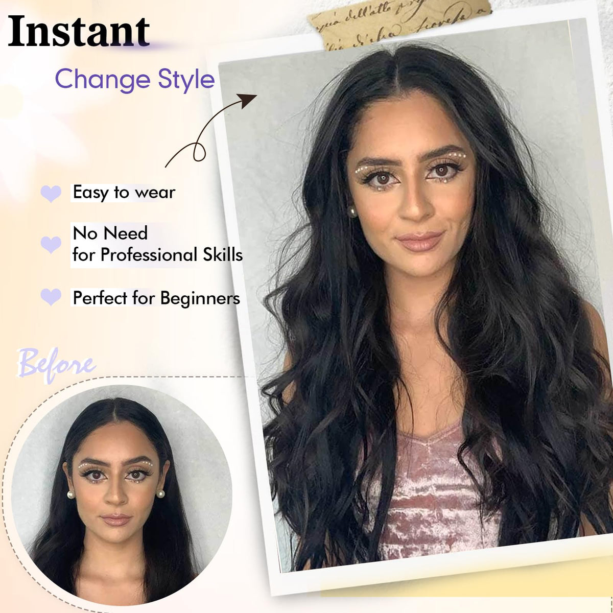SCENTW Black Wig for Women Hand-Tied Lace Synthetic Lace Front Wig Long Wavy with 4x1 Lace Natural Hairline Middle Part Synthetic wig for Daily Party Beginners