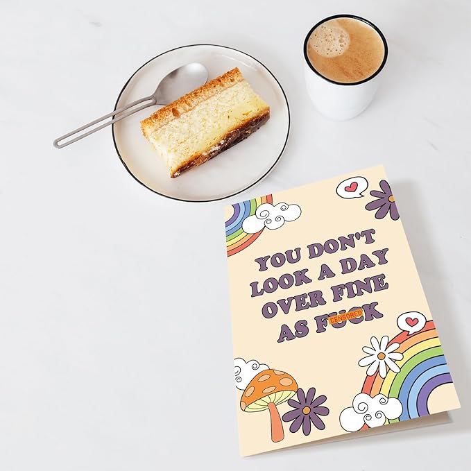 Chenive Funny Birthday Card for Her, Happy Birthday Card for Wife Girlfriend, Rainbows Bday Greeting Card for Friend Bestie, You Don't Look A Day Over Fine