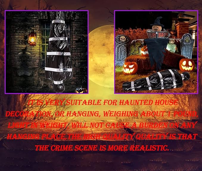 Halloween Decorations Corpse Dead Victim Props 60 inch Hanging Dead Body Decorations Scary Fake Corpse in Bag Indoor Outdoor Halloween Props Creepy Decor Haunted House Hanging Decorations (Black)