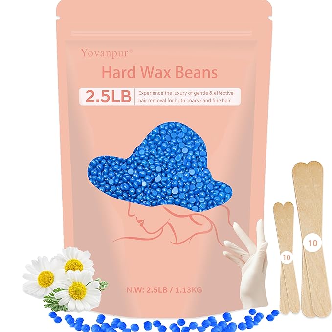 2.5lb Wax Beads for Hair Removal, Hard Wax Beans for Sensitive Skin, Bulk Hair Removal Waxing Beads for Brazilian, Bikini, Face, Eyebrows, Underarms, Legs, Women and Men (Blue)