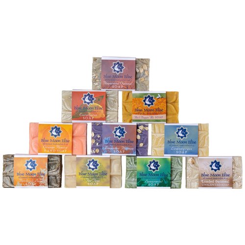 Blue Moon Elise All Natural Soap Bars Variety 10-Pack, Made with Organic Ingredients, Handmade in the USA, Moisturizing and Therapeutic for Face & Body, Sensitive Skin, Men & Women