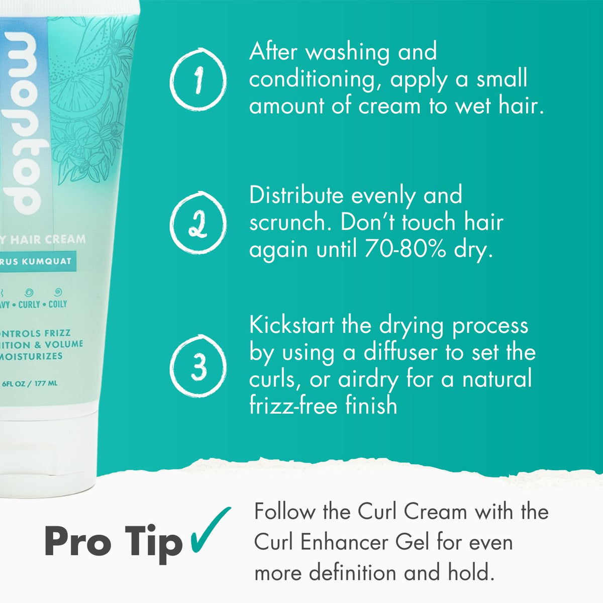 MopTop Curl Cream - Moisturizing Curl Activator for Frizz Control & Volume, Curl Defining Cream for Wavy, Curly & Coily Hair, Made with Junk-Free Natural Ingredients (Citrus Kumquat Fragrance, 6oz)