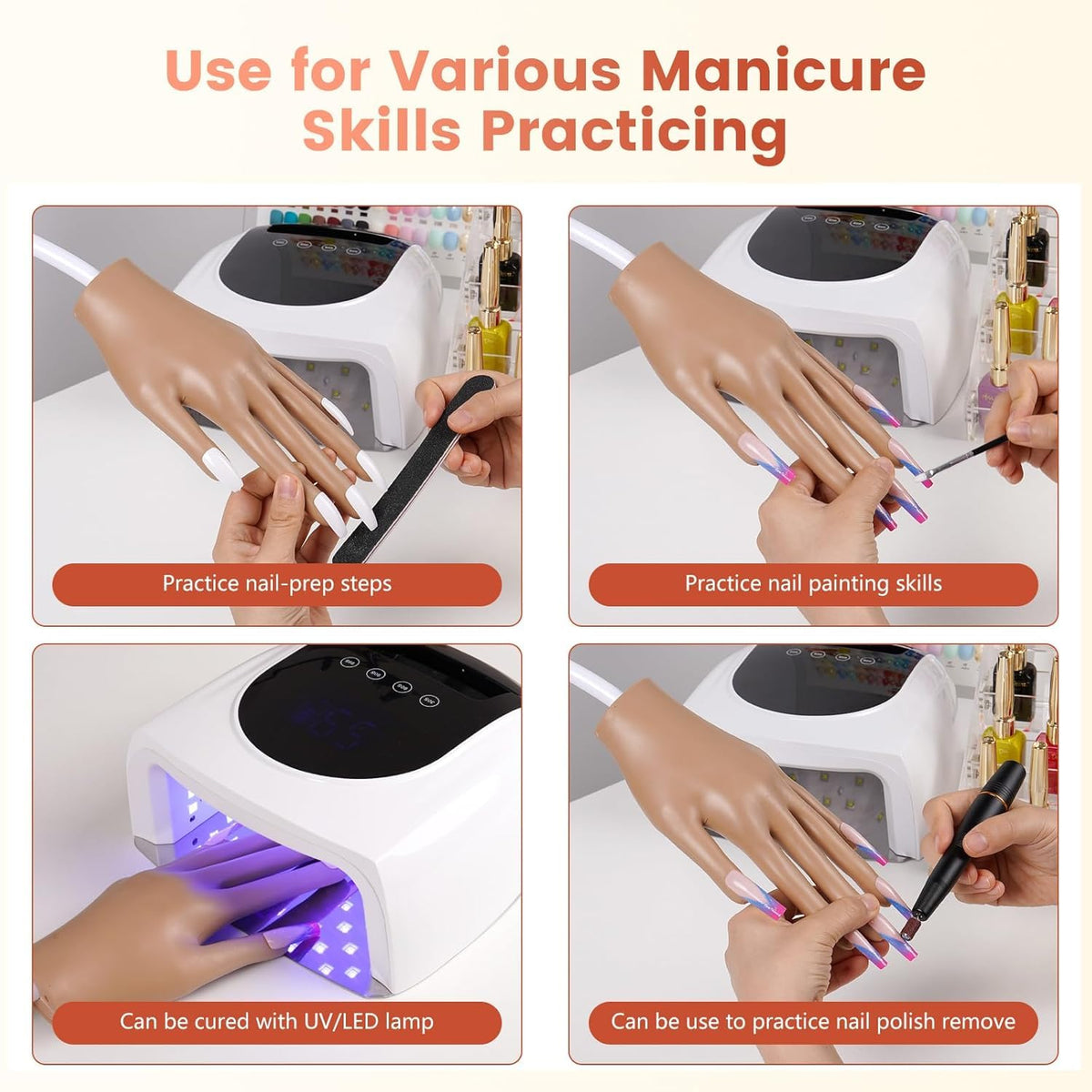 Practice Nail Hand with Acrylic Nail Kit for Beginners Practice Extensions