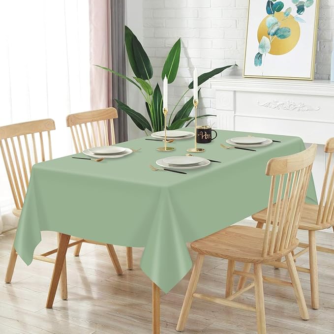 Mulbozy 2 Pcs Sage Green Plastic Tablecloth for Rectangle Table, 54 × 108 inches Disposable PEVA Sage Green Party Table Covers for Birthday, Wedding, Baby Shower, Holdiay Party Decoration