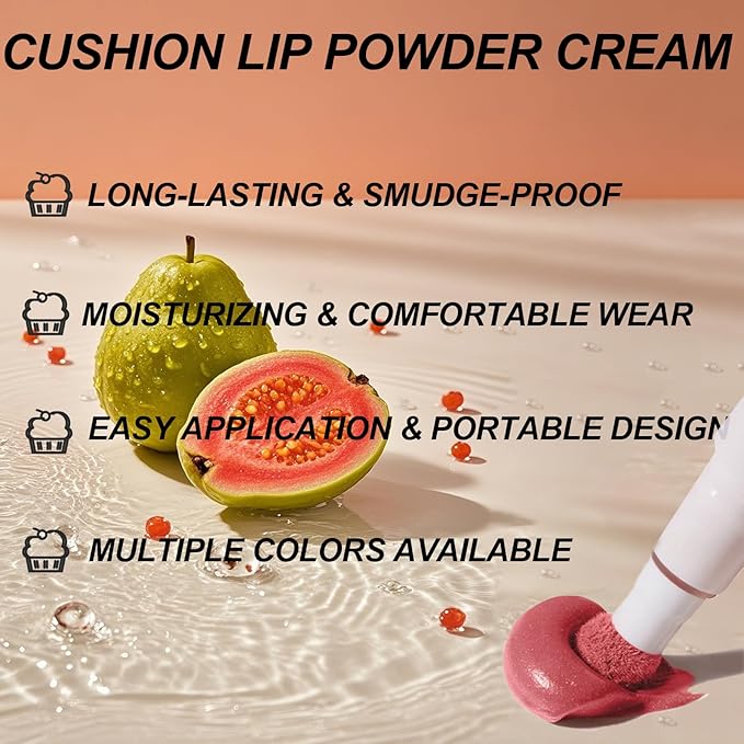 Cushion Lip Powder Cream, Matte Lip Creams - Long-Lasting & Smooth Skin, Non-Drying, Moisturizing Non-Fading Lipstick, CreaM Velvet Finish, Lightweight (N01 Cream apricot)