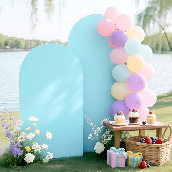 Ledido Wedding Arch Backdrop Cover 6FT 7.2FT Arch Covers 2Set Fitted Stretchy Spandex Round Top Stand Backdrop Cover for Wedding Banquet Ceremony Birthday Party Baby Shower Event Decoration,Light Blue